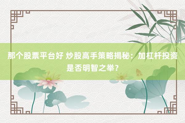那个股票平台好 炒股高手策略揭秘：加杠杆投资是否明智之举？
