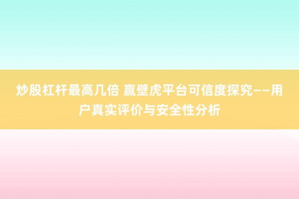 炒股杠杆最高几倍 赢壁虎平台可信度探究——用户真实评价与安全性分析