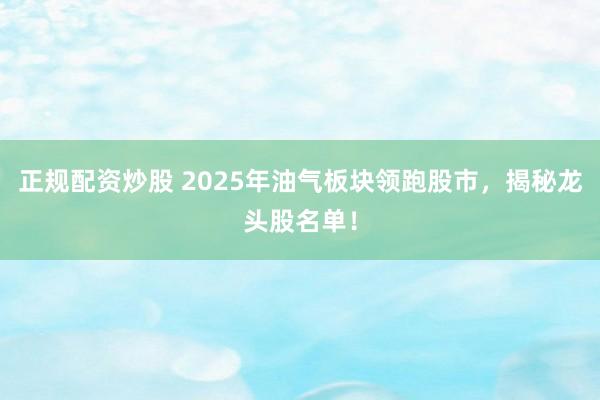 正规配资炒股 2025年油气板块领跑股市，揭秘龙头股名单！