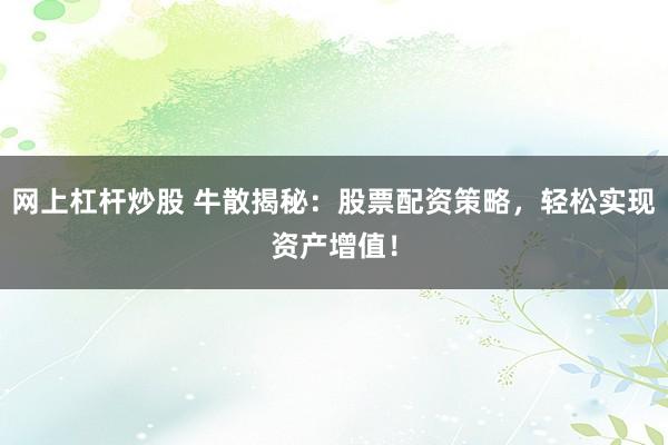 网上杠杆炒股 牛散揭秘：股票配资策略，轻松实现资产增值！