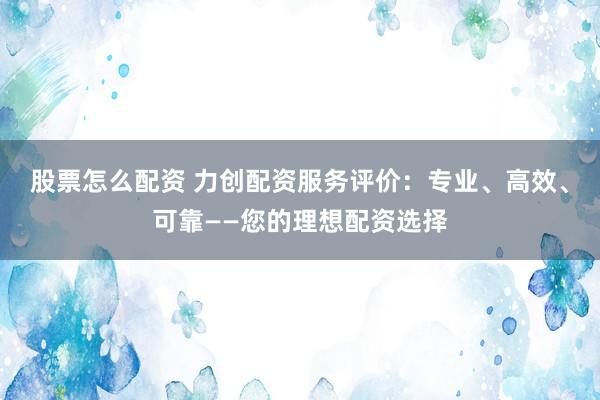 股票怎么配资 力创配资服务评价：专业、高效、可靠——您的理想配资选择