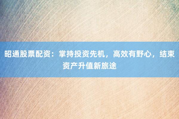 昭通股票配资：掌持投资先机，高效有野心，结束资产升值新旅途